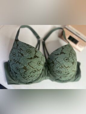 Aerie Sunnie Demi Push Up bra green blossom lace Size 40d Strappy Sexy